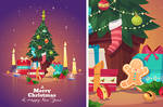 Christmas tree and gifts. Christmas greeting card