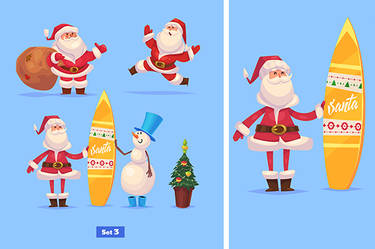 Set of Funny santa snowman and presents