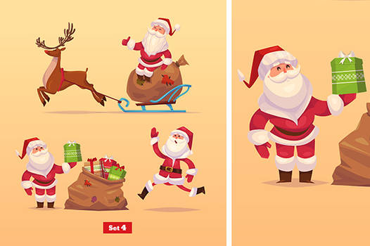 Set of Funny santa,deer and presents.