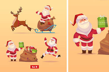 Set of Funny santa,deer and presents.