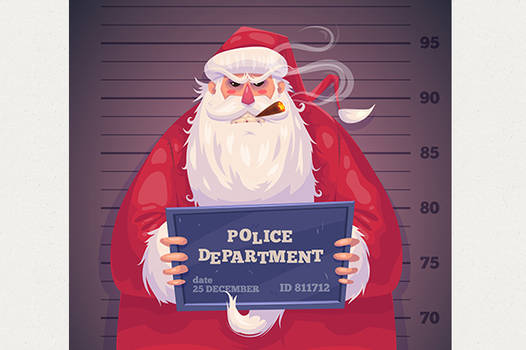 Bad Santa in police department. Christmas card