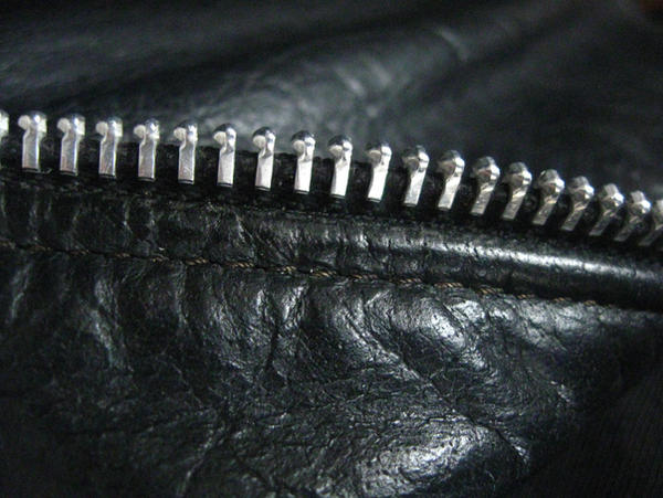 real leather and zipper