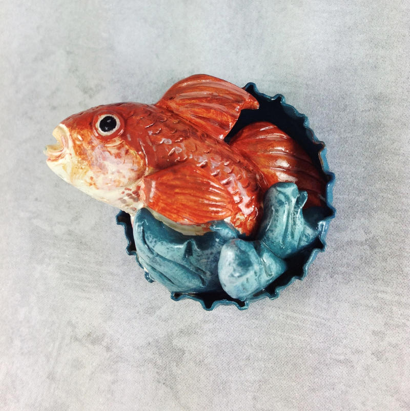 Red Fish Pop-Out Magnet by LeiliaClay