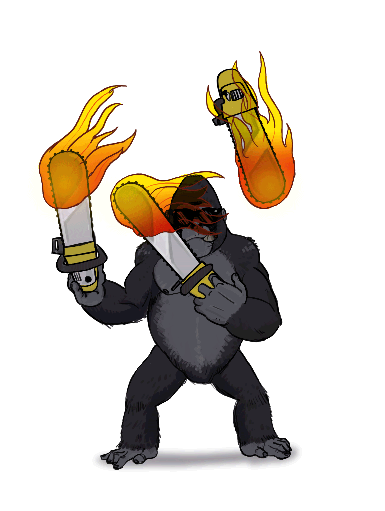 Gorilla Juggling Flaming Chainsaws by AndronicusVII