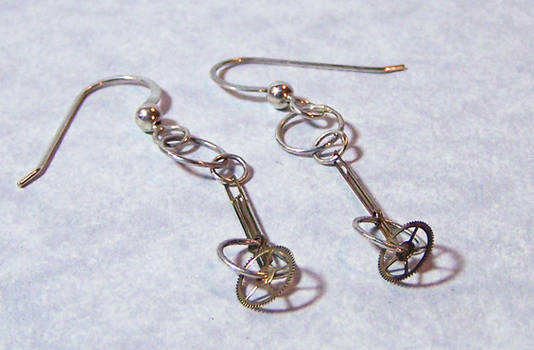 Silver Steampunk Gear Dangle Earrings