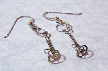 Silver Steampunk Gear Dangle Earrings