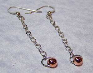 Silver and Copper Bead and Chain Earrings