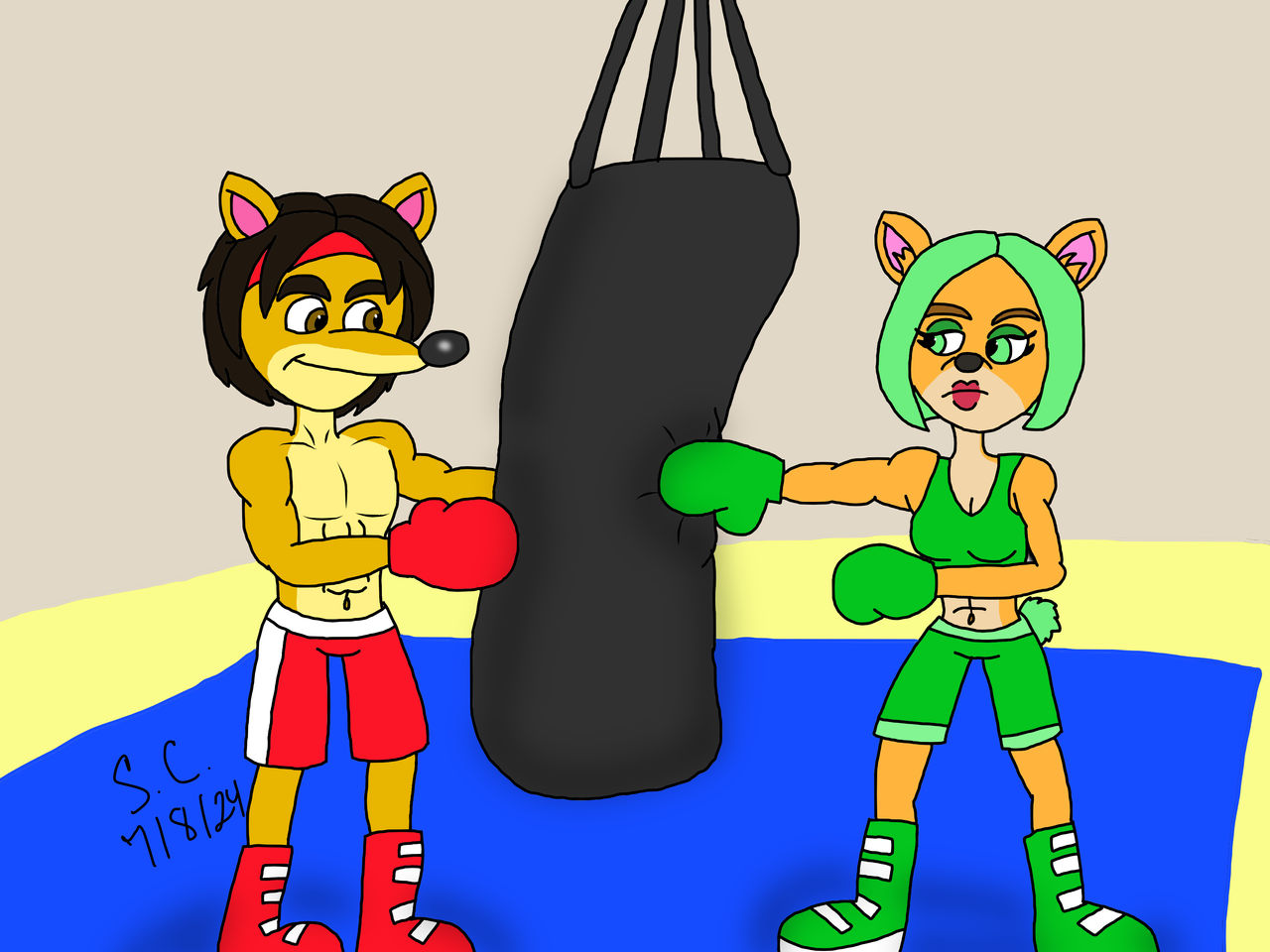 (Art Trade) Brandon and Ami Boxing Practice