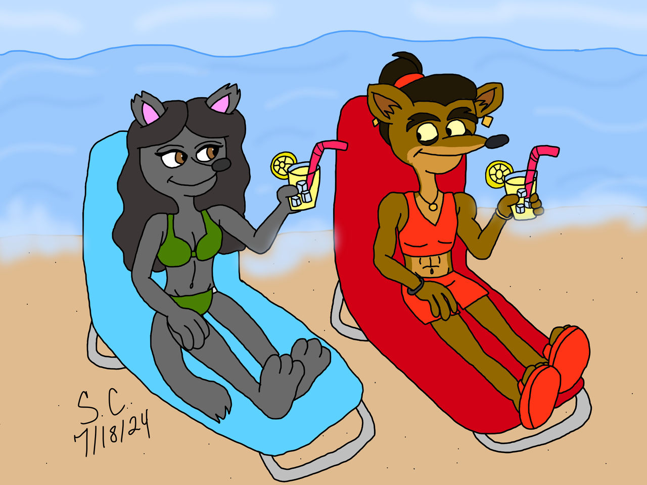 (Art Trade) Chilling at the Beach