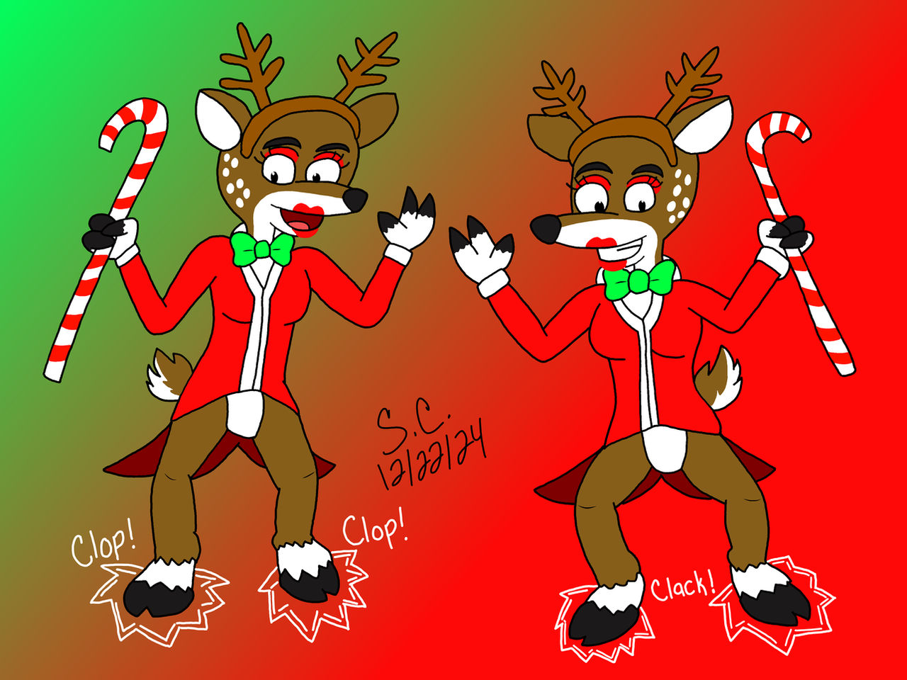 (Art Trade) Christmas Reindeer Sisters
