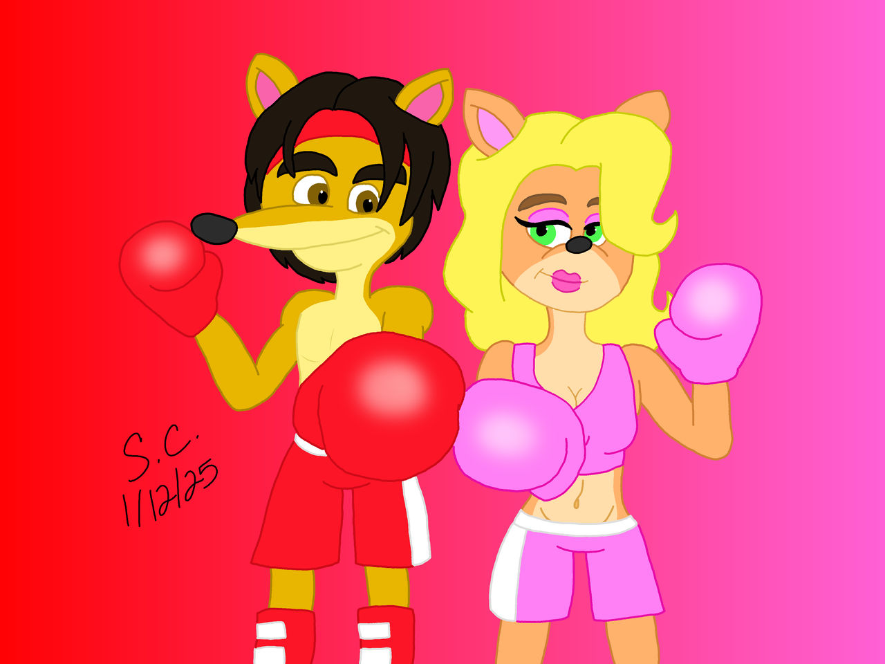(Art Trade) Brandon and Tawna Boxing Pose
