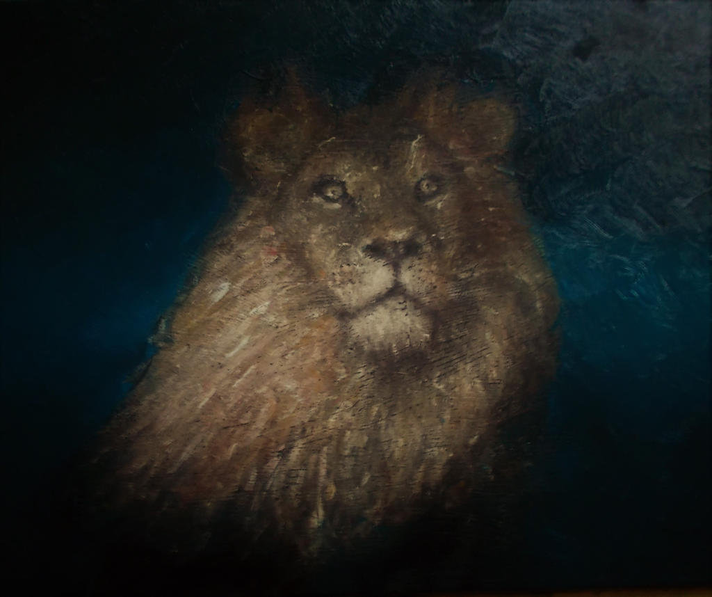 Lion Oil painting in progress by J.L. Blaylock by blaylockart