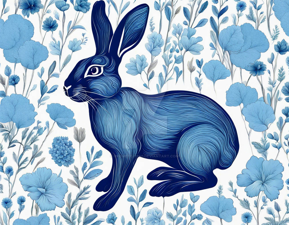 Blue Rabbit Deviantart Delft Blue by AngiesAIArt on DeviantArt