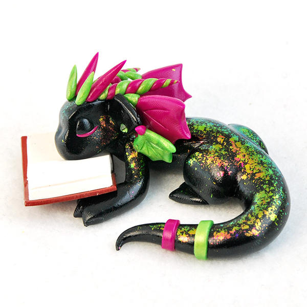 Sleeping Green and Pink Book Dragon by HowManyDragons