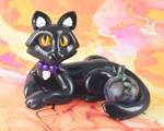 Black Cat with Dark Pumpkin by HowManyDragons