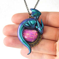 Green Wyvern Pendant with Dichroic Glass Focal