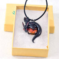 Little Lurking Black and Red Wyvern Necklace