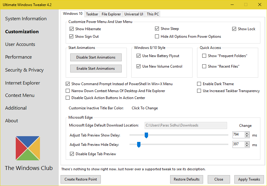 Ultimate Windows Tweaker 4.2