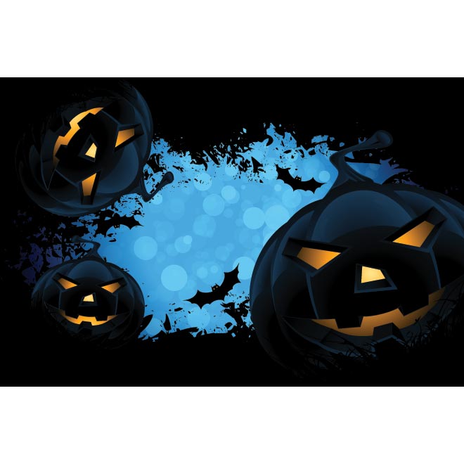 Vector black pumpkin on glowing blue background