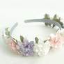 Paper Flowers Headband - Pink, Lavender, White