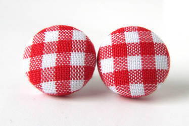 Red checks stud earrings by KooKooCraft