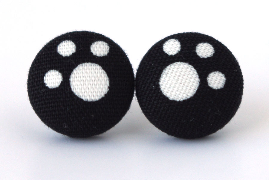 Stud earrings cat dog paw animal black white