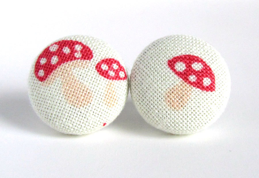 Red mushroom stud earrings kawaii white orange