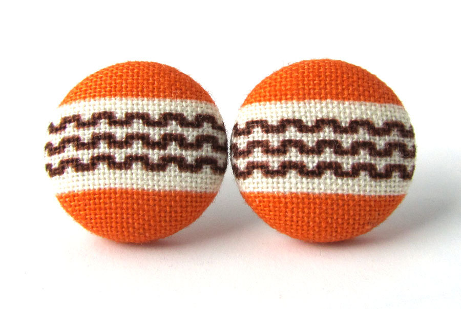 Orange post earrings studs tangerine white brown