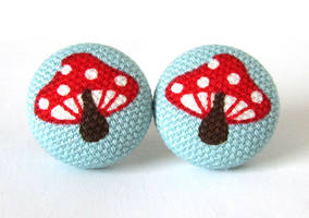 Mushroom post earrings studs kawaii red blue toads