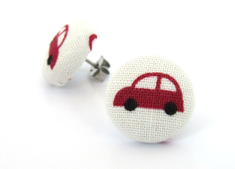 Car post earrings studs kawaii white red kids