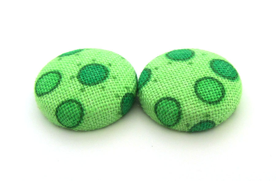 Green button earrings studs bright funky