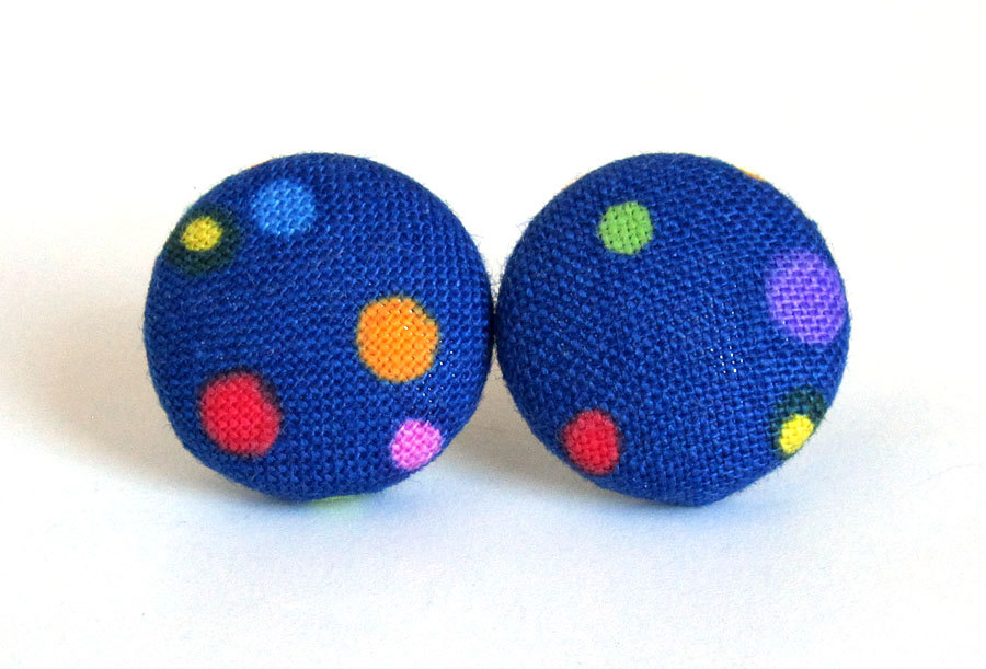 Button earrings stud blue green orange red pink