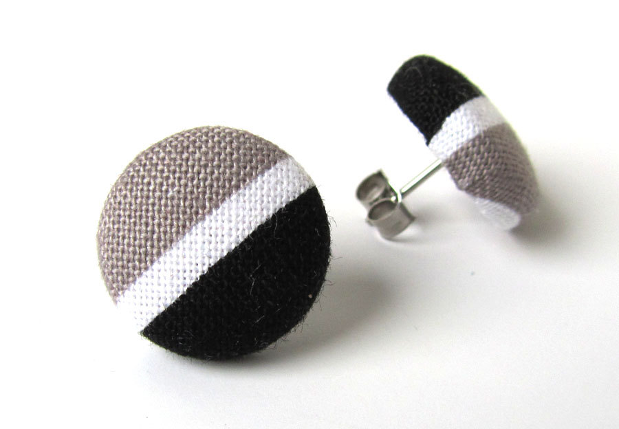 Post earrings studs black white gray grey stripes