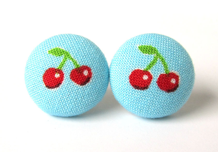 Cherry button earrings studs spring kawaii cute