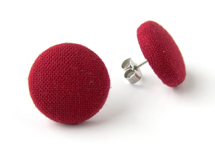 Dark red retro stud earrings button carmine