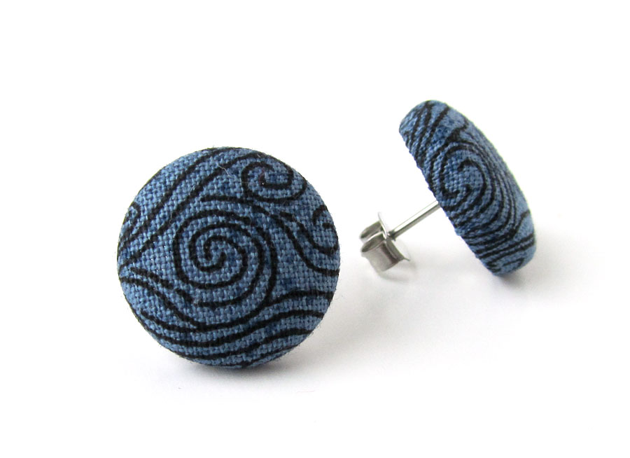 Blue Black Swirl Stud Earrings