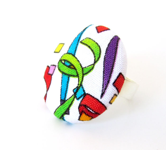 Large statement ring - big bright fabric ring 