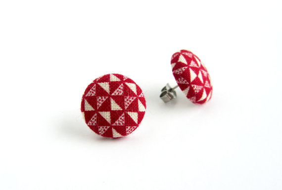 Tiny dark red earrings - red stud earrings