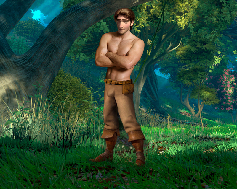 Disney Tangled Flynn Rider shirtless in the woods