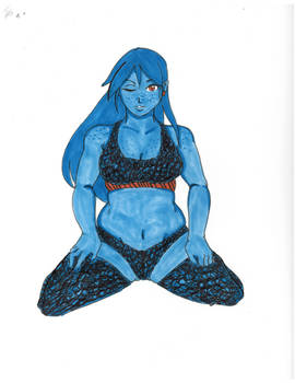 Blue Girl with Freckles in Lingerie