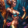 Golden Mermaid In Coral Reef
