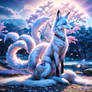 White Nine Tailed Fox At Full Moon