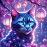 Twilight Cat Beneath The Cherry Blossoms