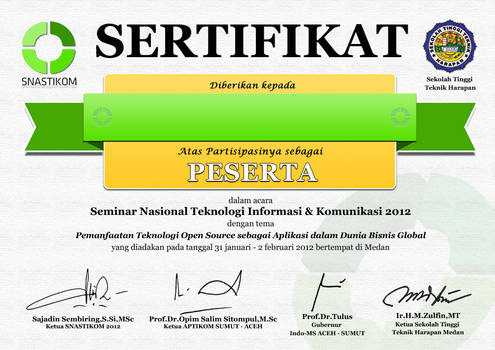 certificate SNASTIKOM 2012