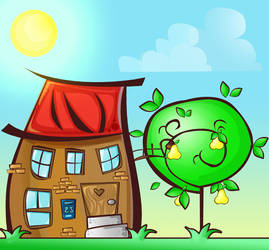 Cartoon house and tree illustration