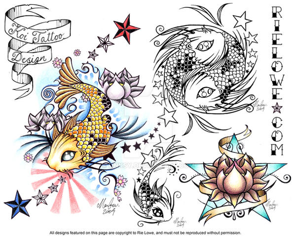 Koi Tattoo Design Flash Sheet