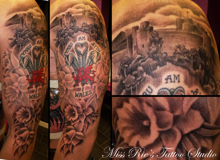Welsh inspired sleeve tattoo by onksy