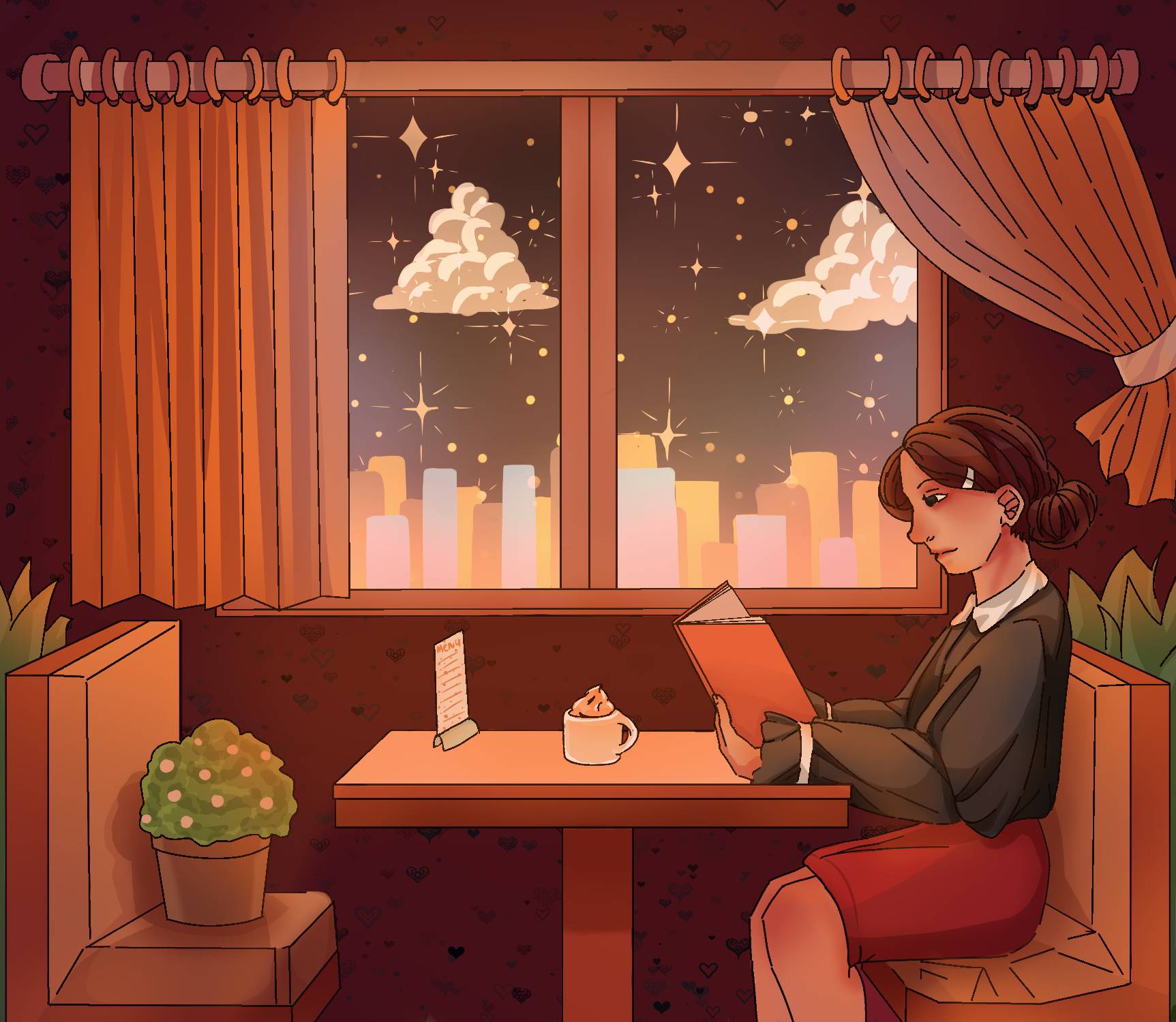 Relaxing in a cafe when the sun has already set. by ChernuhaArt on DeviantArt