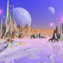 Spiky shore space art landscape