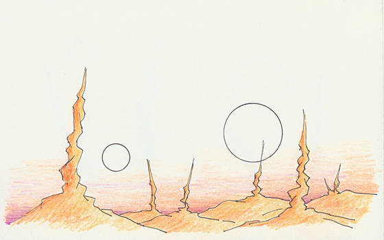 desert space landscape with spikes sketch